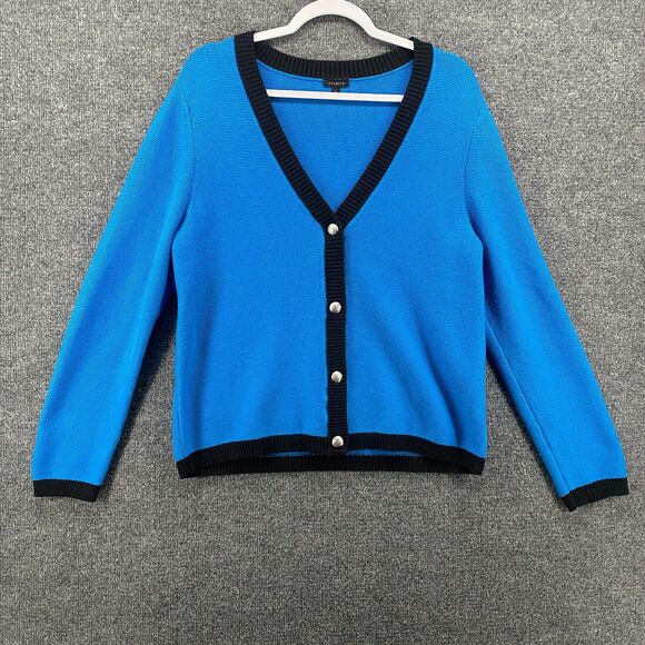 Talbots Cardigan Sweater Large Blue Metal Button Up Long Sleeve Ladies Preppy - Picture 1 of 9